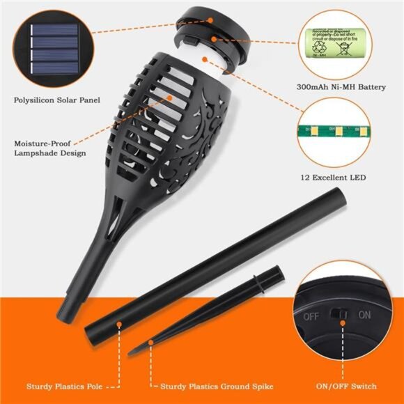 10Pack Solar Lights Outdoor, Solar Torch Lights Outdoor Flickering Flame - Picture 6 of 7